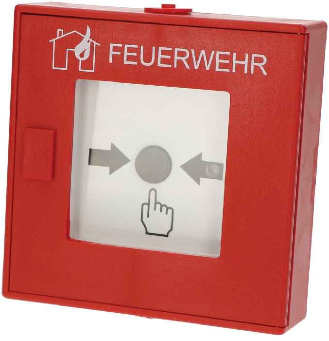 Handfeuermelder Feuerwehr + „Haus / Flamme“ Kunststoff, rot